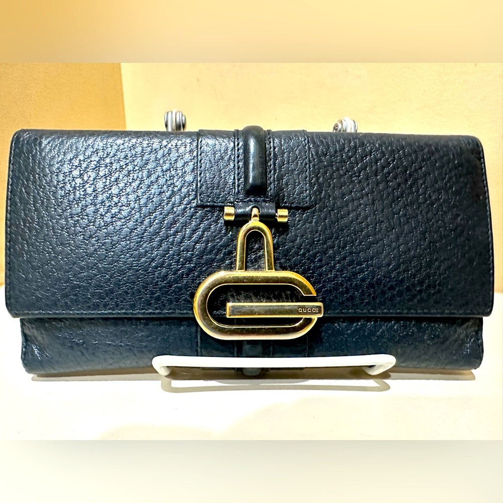 Gucci Black Pebbled Leather Long Wallet